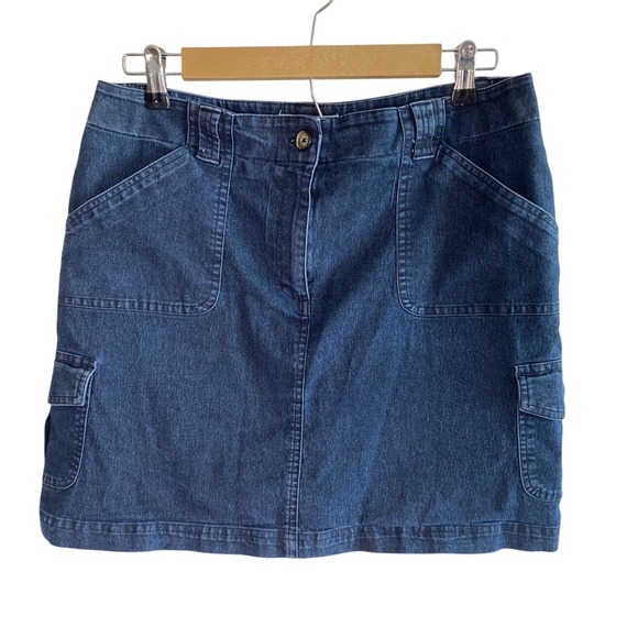 Chaus Pants - Chaus Womens Denim Jean Skirt Dark Wash Cargo Pocket Stretch Mini Skirt Size 10